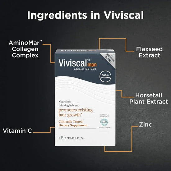 Viviscal Men's Hair Growth Supplements for Thicker Fuller Hair, Clinically Proven Collagen Complex